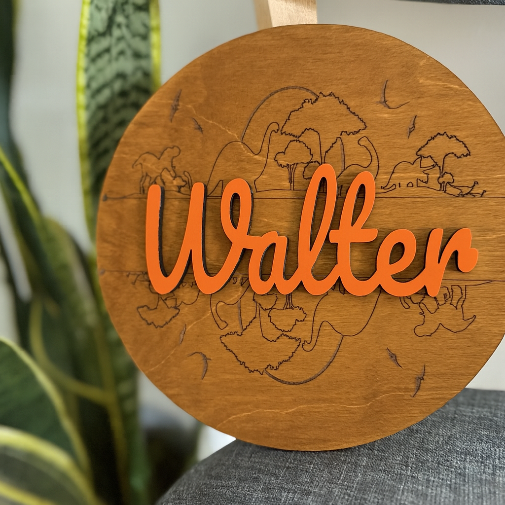 Custom Dinosaur Ply Round – Personalized Name Sign