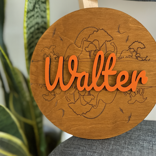 Custom Dinosaur Ply Round – Personalized Name Sign