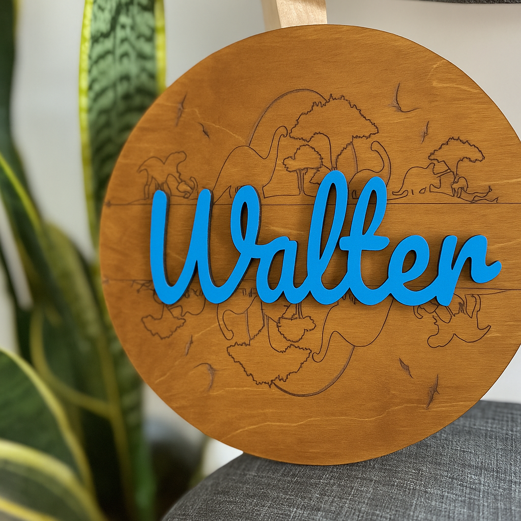 Custom Dinosaur Ply Round – Personalized Name Sign