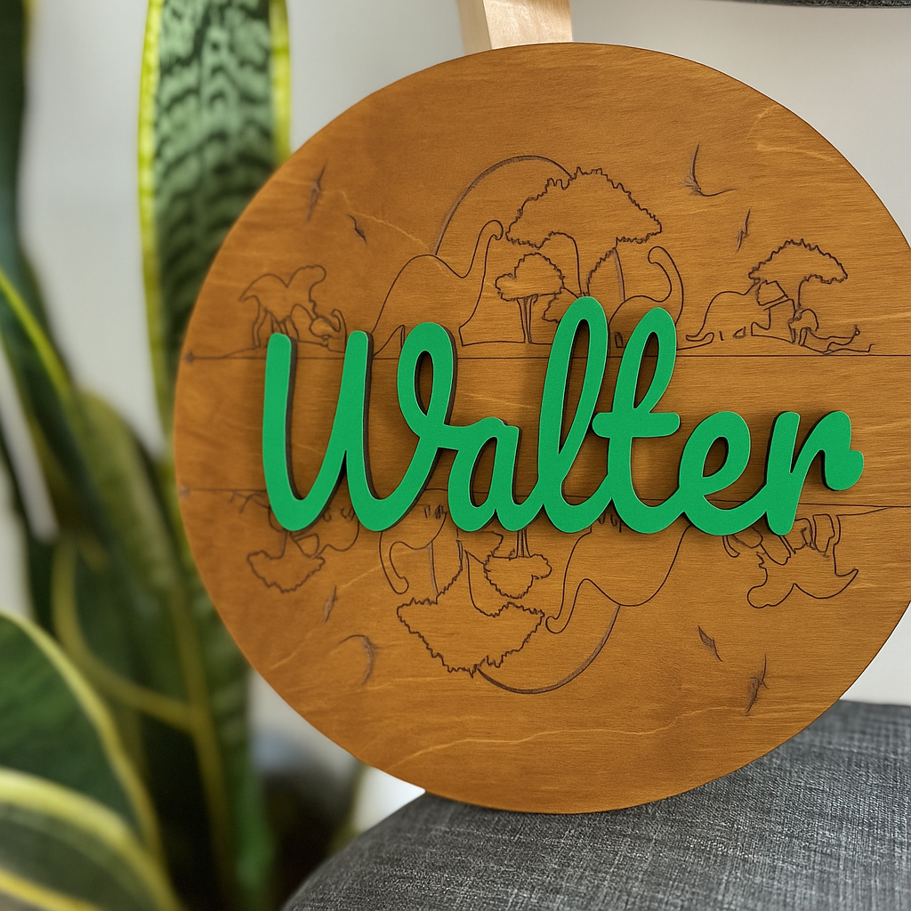 Custom Dinosaur Ply Round – Personalized Name Sign