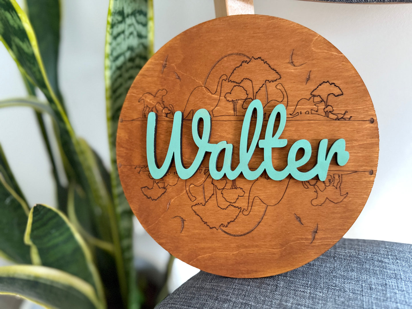 Custom Dinosaur Ply Round – Personalized Name Sign