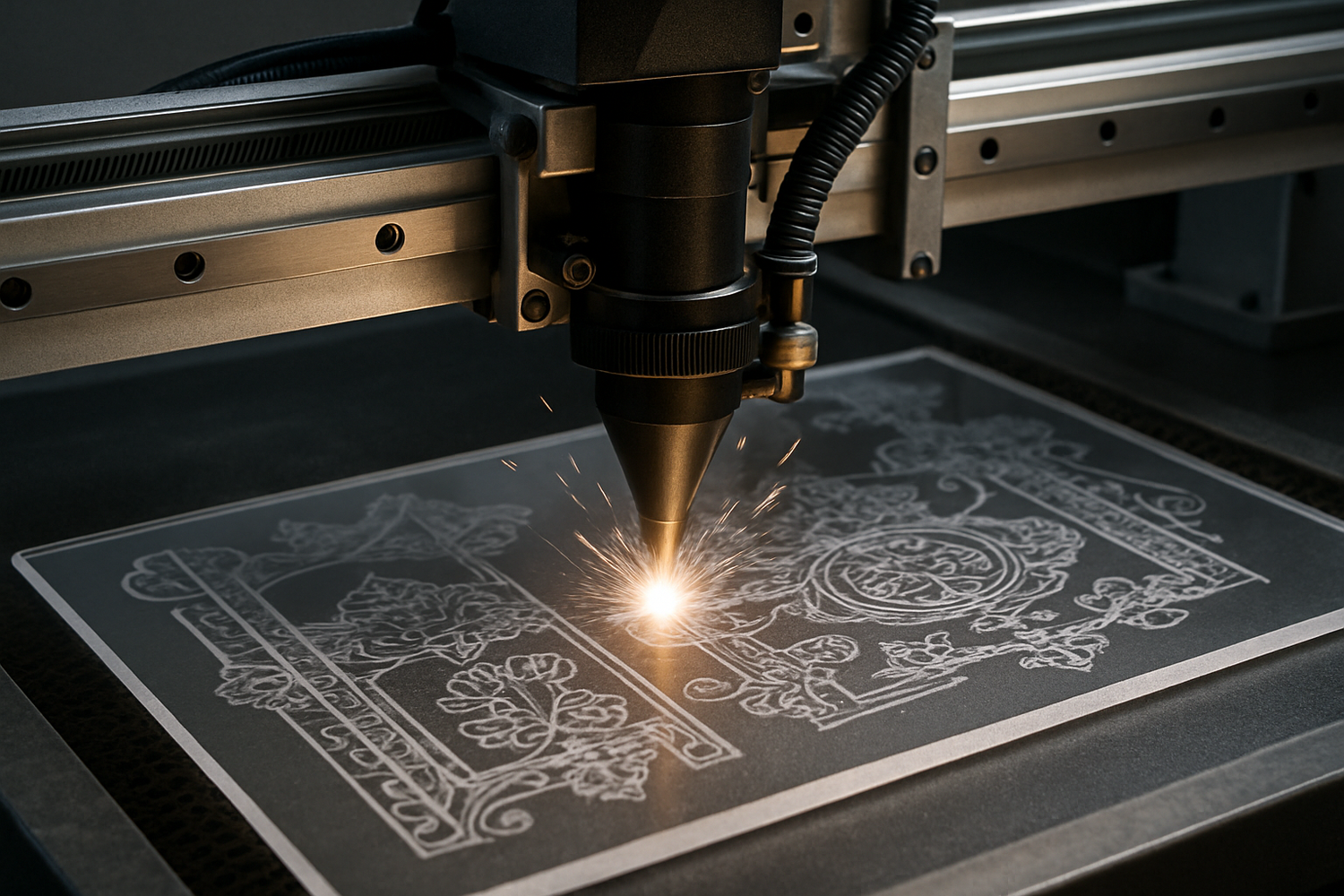 acrylic being engraved by laser engraver